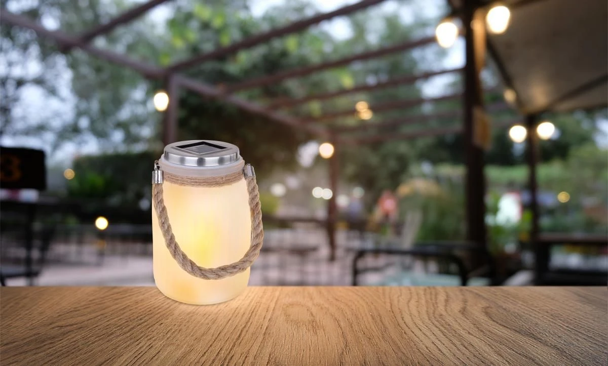 Solarglas Mit Kordel Satiniert LED Flackert Von Globo – Bild 5