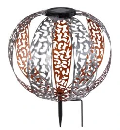 LED Solarleuchte Kugel Aus Streifen M. Dekorstanzungen Silber- Und Goldfarben 300mm Von Globo
