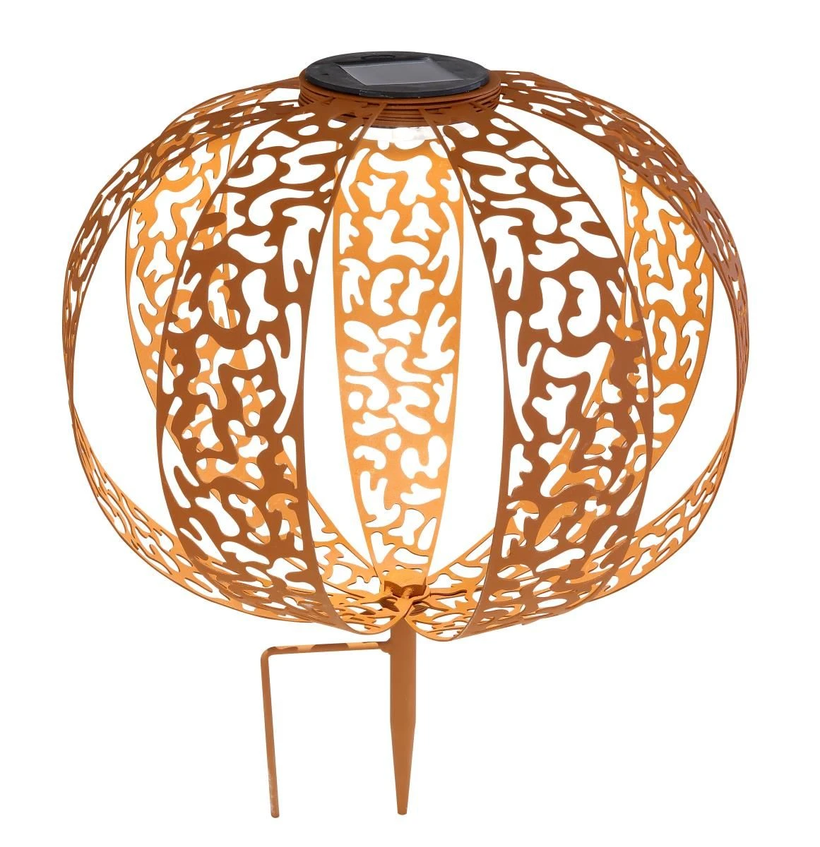 LED Solarleuchte Kugel Aus Streifen M. Dekorstanzungen Rostfarbend 300mm Von Globo – Bild 2