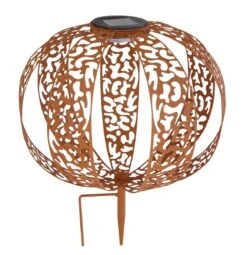 LED Solarleuchte Kugel Aus Streifen M. Dekorstanzungen Rostfarbend 300mm Von Globo