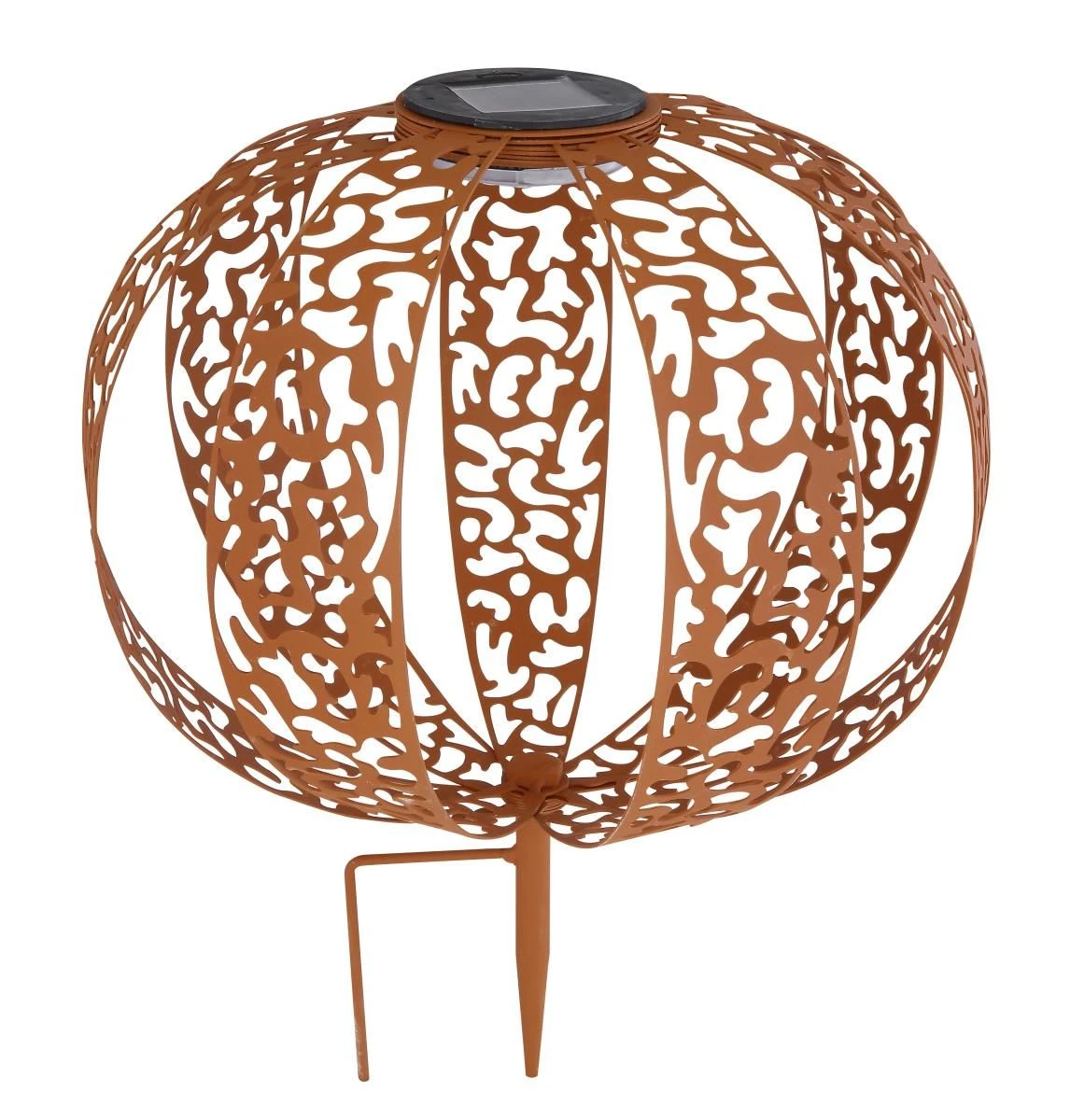 LED Solarleuchte Kugel Aus Streifen M. Dekorstanzungen Rostfarbend 300mm Von Globo