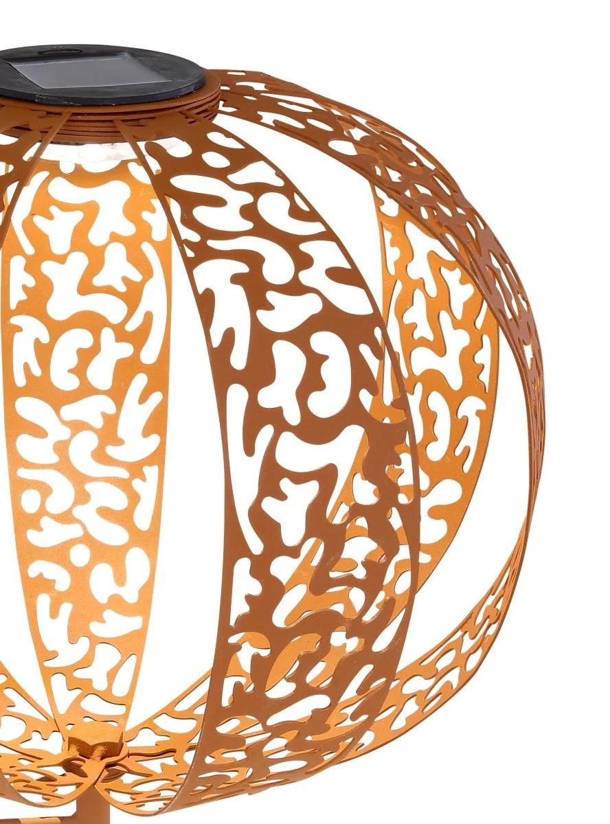 LED Solarleuchte Kugel Aus Streifen M. Dekorstanzungen Rostfarbend 300mm Von Globo – Bild 3