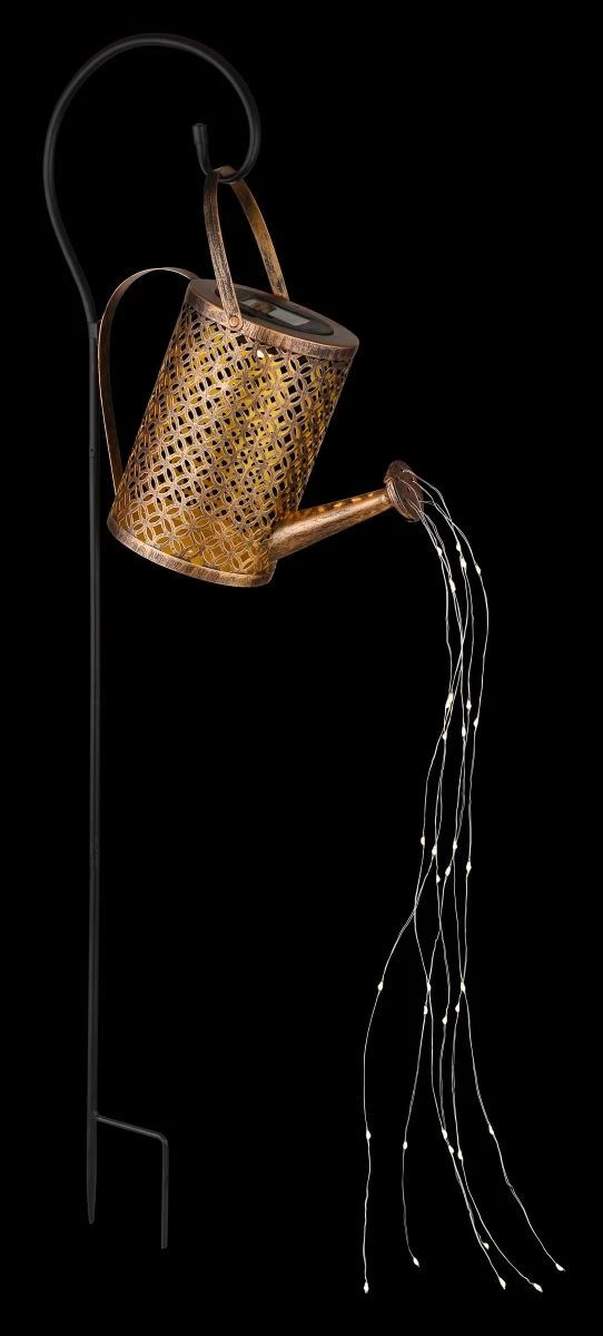 LED Solarleuchte Gießkanne Mit Lichterkette Auf Erdspieß Aus Metall Goldfarben 26x12,6x85cm Von Globo – Bild 6