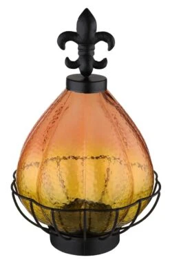 LED Solar Tischleuchte Glastropfen In Metallkäfig, Orange Schwarz-matt 17x25cm Von Globo