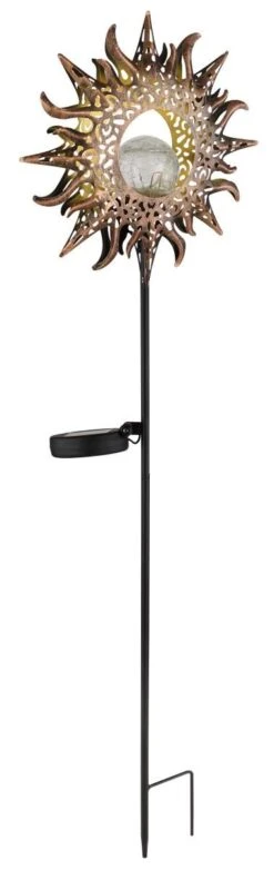 LED Solar Erdspitz Mit Sonne Und Crackle-Kugel Metall Glas 242x815mm Von Globo