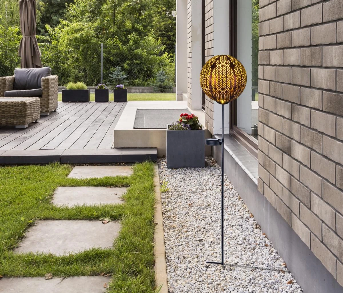 LED Solar Erdspitz Mit Dekorkugel Metall 155x900mm Von Globo – Bild 6