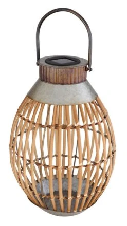 LED Solar Laterne Bambus Hell Braun 27x37,5cm Von Globo