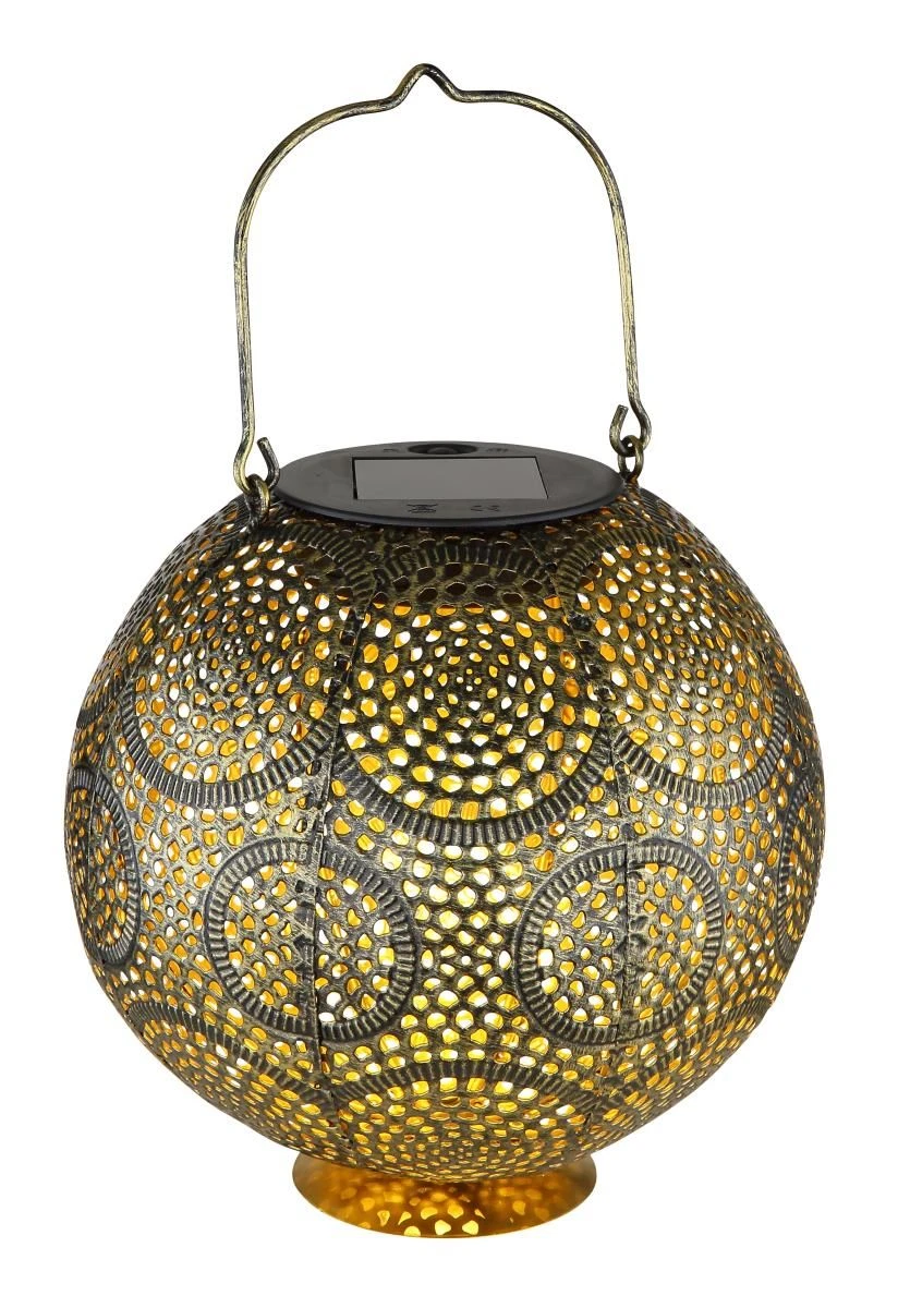 LED Solar Laterne Metall Goldfarben Antik Dekorstanzungen 185x280mm Von Globo – Bild 2