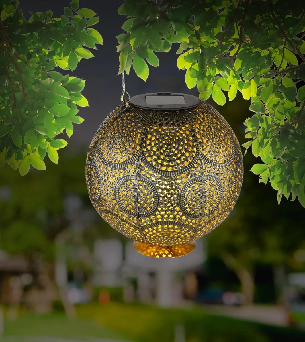 LED Solar Laterne Metall Goldfarben Antik Dekorstanzungen 185x280mm Von Globo – Bild 4