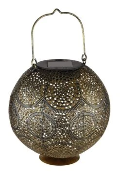 LED Solar Laterne Metall Goldfarben Antik Dekorstanzungen 185x280mm Von Globo