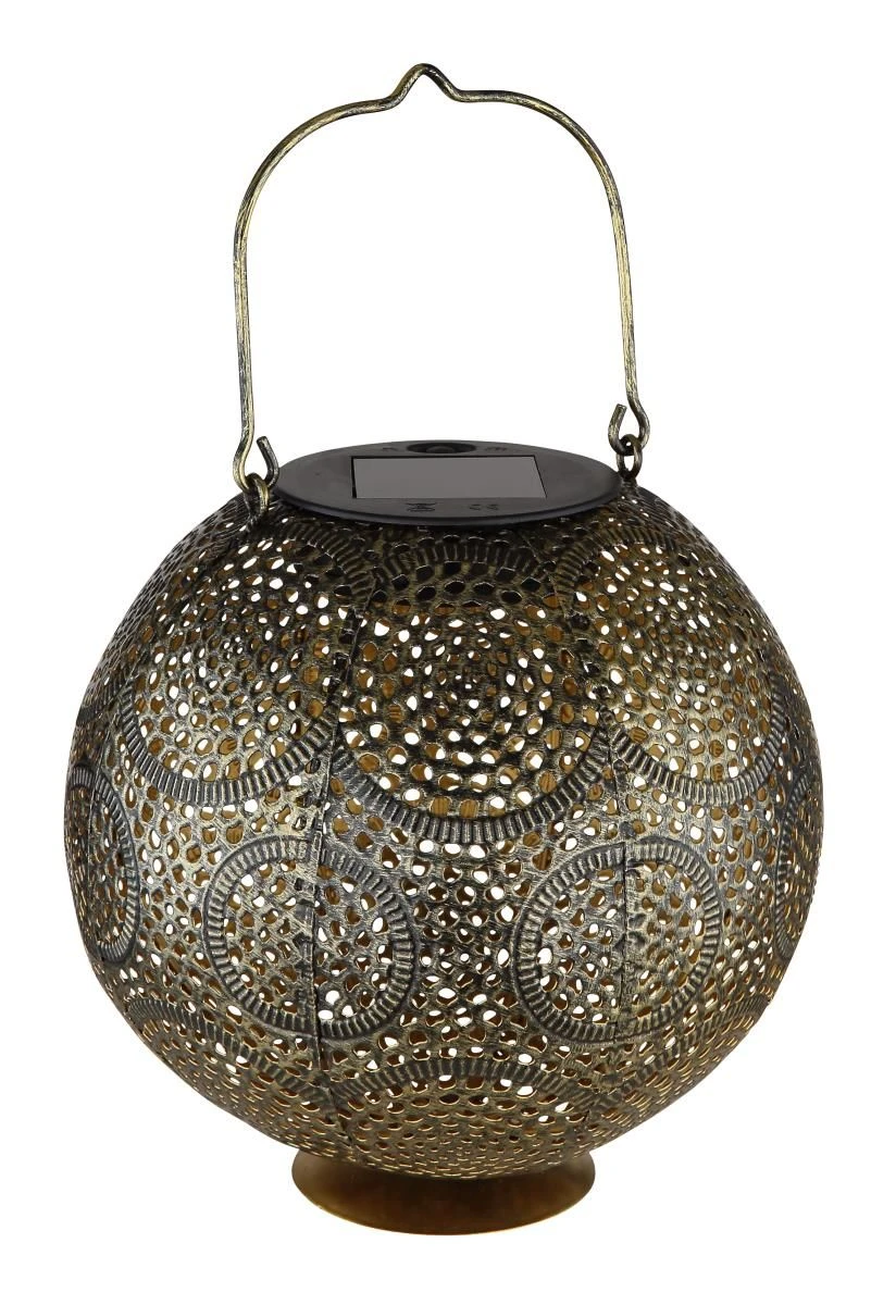 LED Solar Laterne Metall Goldfarben Antik Dekorstanzungen 185x280mm Von Globo