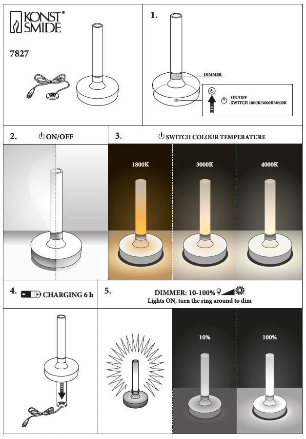 KONSTSMIDE Biarritz Akku Tischleuchte IP54 Schwarz Dimmbar 1800/3000/4000K – Bild 10