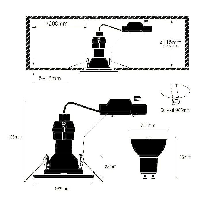 LED Einbaustrahler Nickel Gebürstet Nordlux Canis 5er Set GU10 A 345lm 2700K – Bild 6