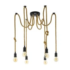 EGLO RAMPSIDE Hängeleuchte Tauseil Braun 6x E27 18x159cm Dimmbar