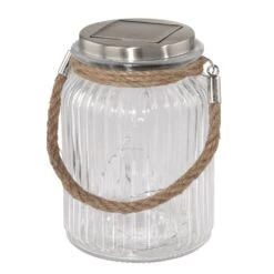 EGLO Solar LED Tischleuchte Klar Edelstahl Glas Einwegglas M. Kordel