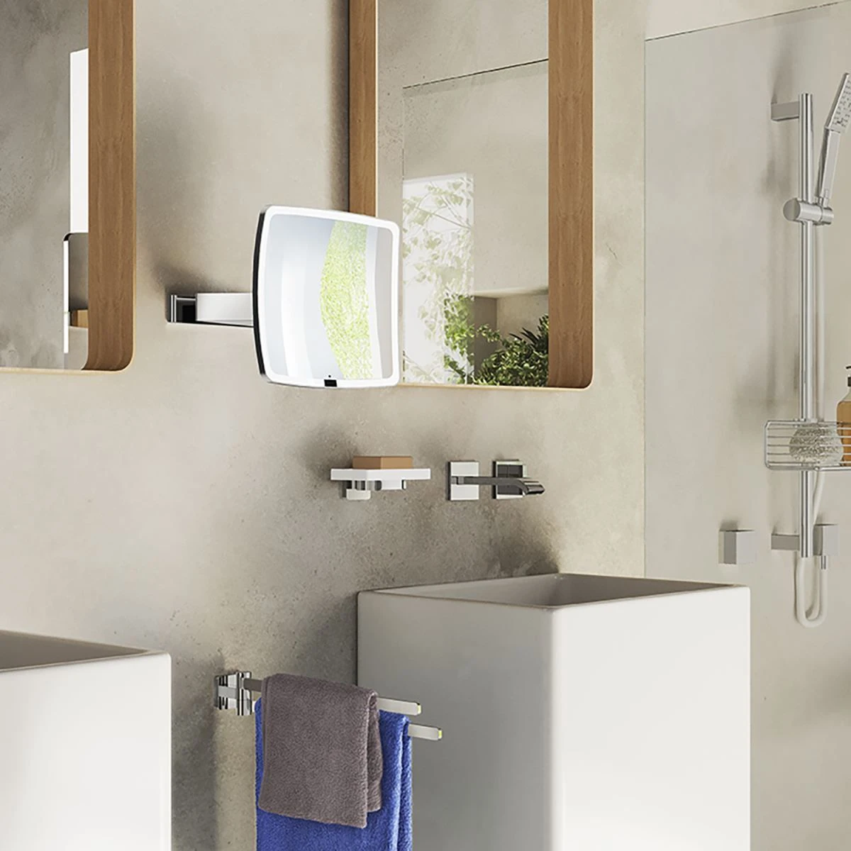 Smedbo Outline Kosmetikspiegel Berührungslos Mit LED-Beleuchtung PMMA Eckig 2-fach Schwenkbar, Normale Ansicht Und 7 Fach FK492EP – Bild 2