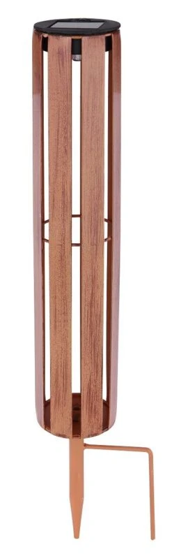 LED Solarleuchte Metall Holzoptik Zylindrisch Mit Schlitze 7x46cm Von Globo