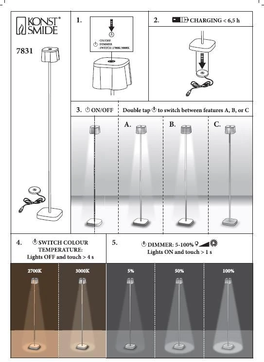 KONSTSMIDE Nice Akku Stehleuchte IP54 Schwarz Dimmbar 2700/3000K – Bild 11