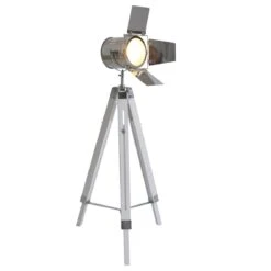 Dreibein Stehleuchte Im Retro Scheinwerfer Look Weiß Näve Holly E27