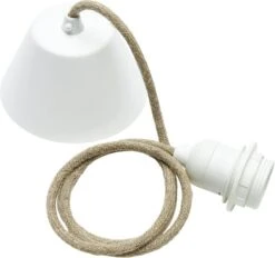 PR Home Cordset Pendelaufhang E27 Mit Leinenkabel Beige 210cm Baldachin Weiß