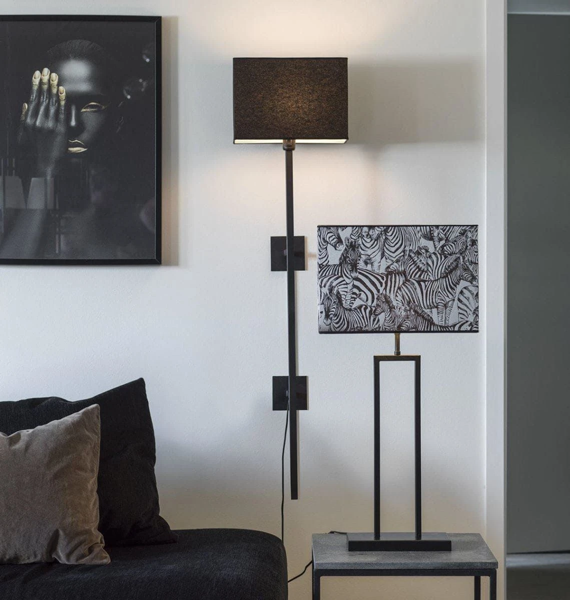 Tischleuchte Schwarz Aus Metall PR Home Rod 61cm E27 Ohne Lampenschirm – Bild 2