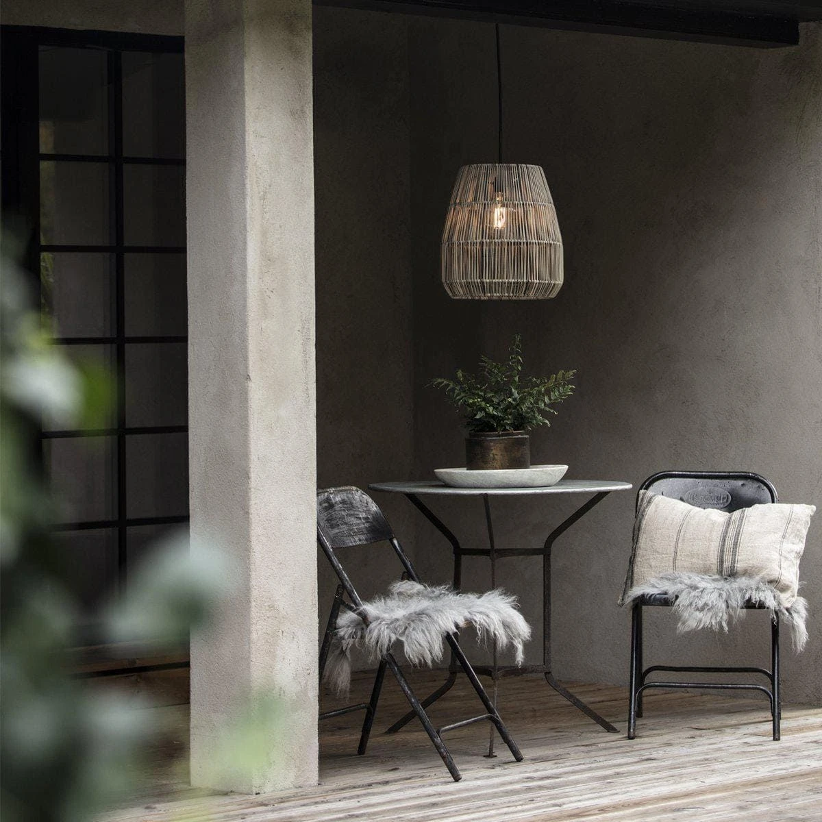 Lampenschirm Rattan Für Außen Grau Beige PR Home Saigon 18cm Für E27 Pendelaufhang – Bild 2