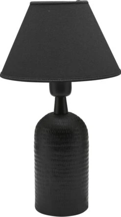 PR Home Riley Tischlampe Gehämmertes Metall Textilschirm Schwarz E27 40x25x25cm