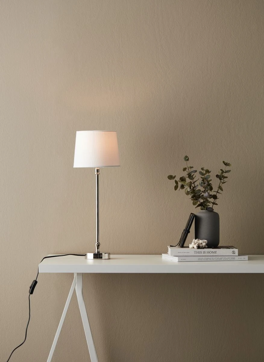 PR Home Liam Schmale Fensterbank Tischlampe Chrom Textilschirm Weiß E27 59x20x20cm – Bild 2