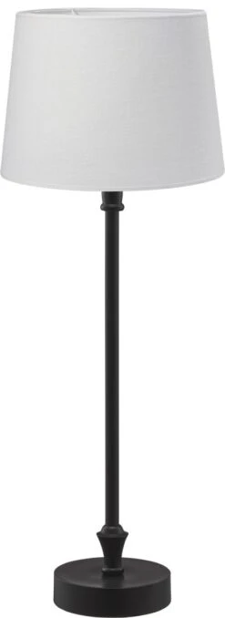 PR Home Liam Schmale Fensterbank Tischlampe Schwarz Textilschirm Weiß E27 59x20x20cm