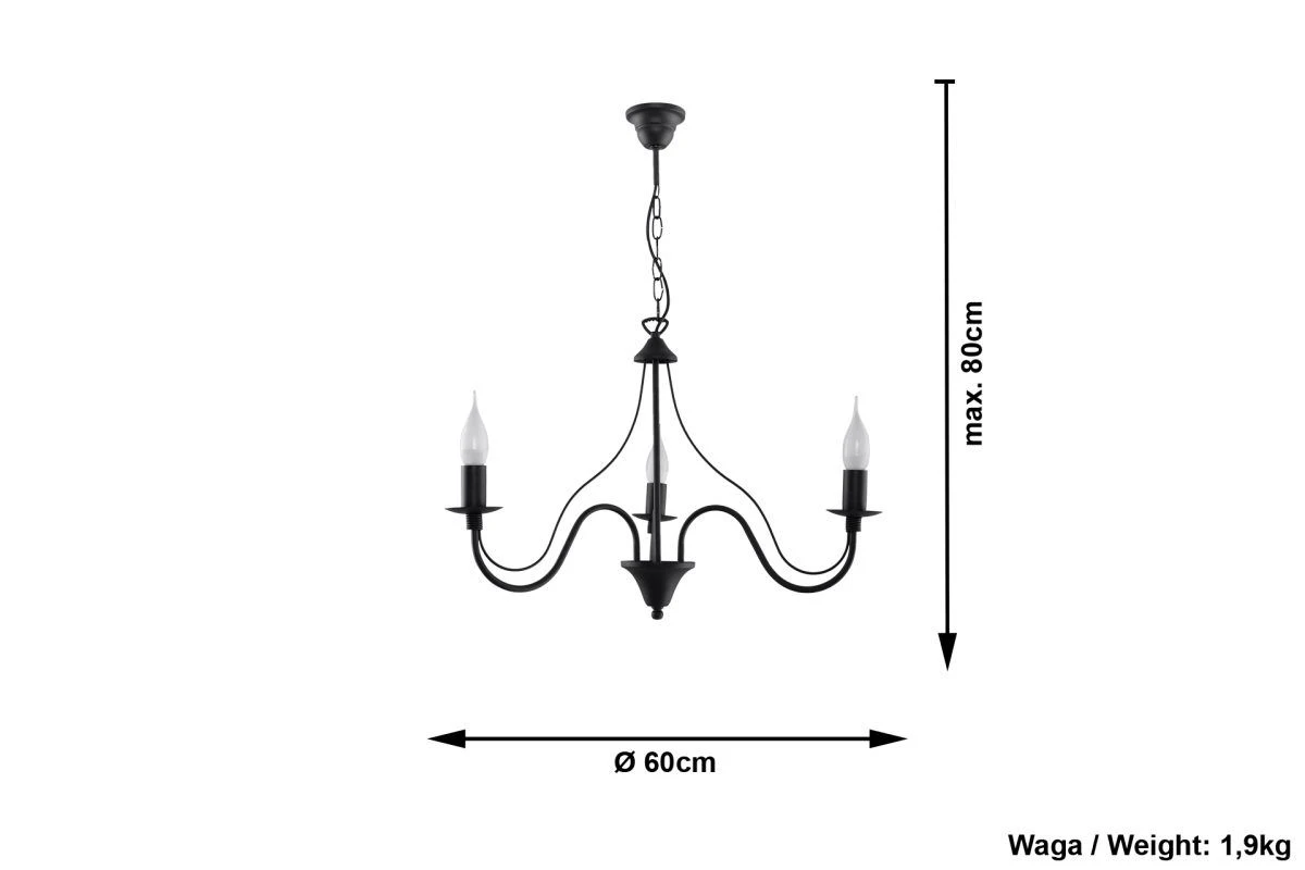 Sollux MINERWA Kronleuchter Schwarz 3-flg. E14 – Bild 4