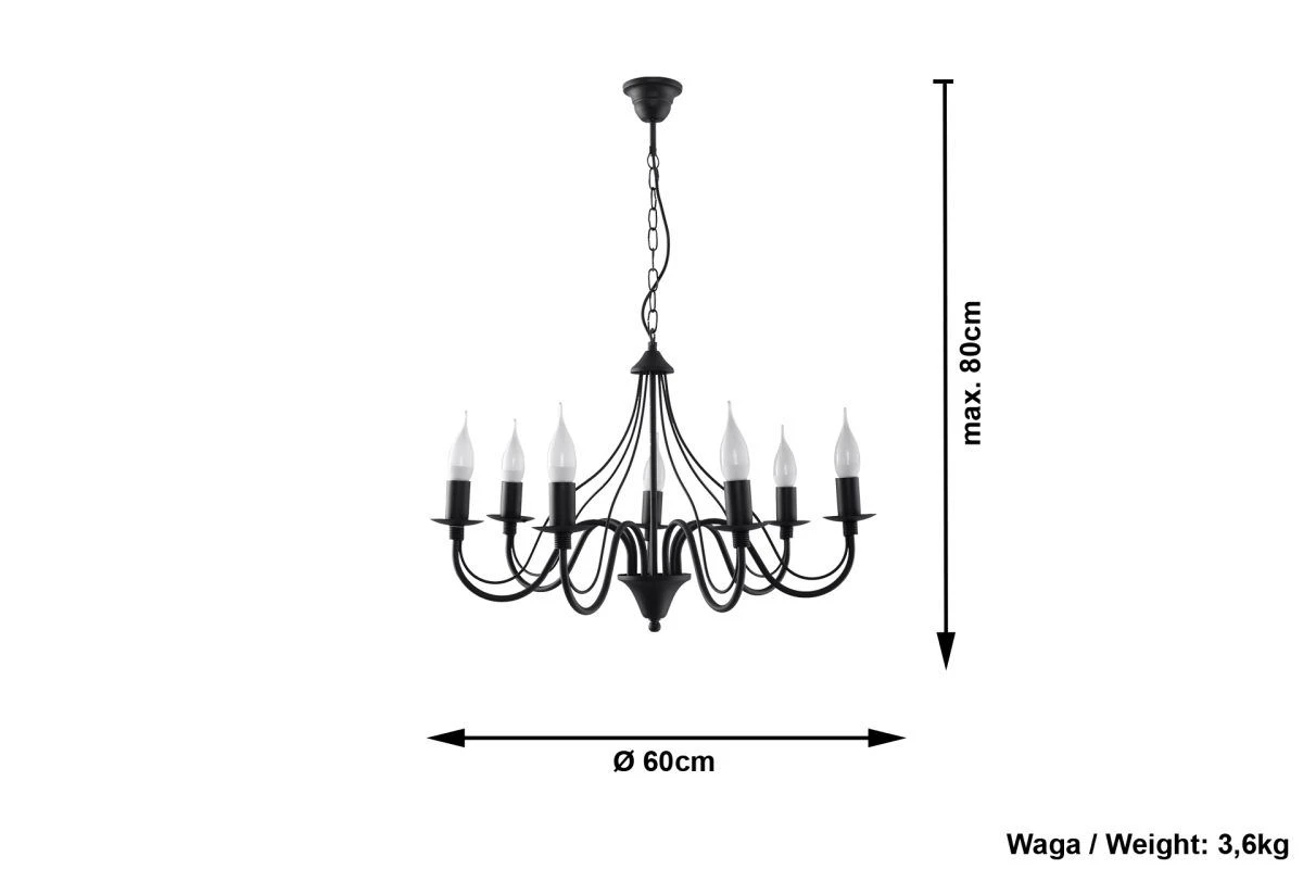 Sollux MINERWA Kronleuchter Schwarz 7-flg. E14 – Bild 4