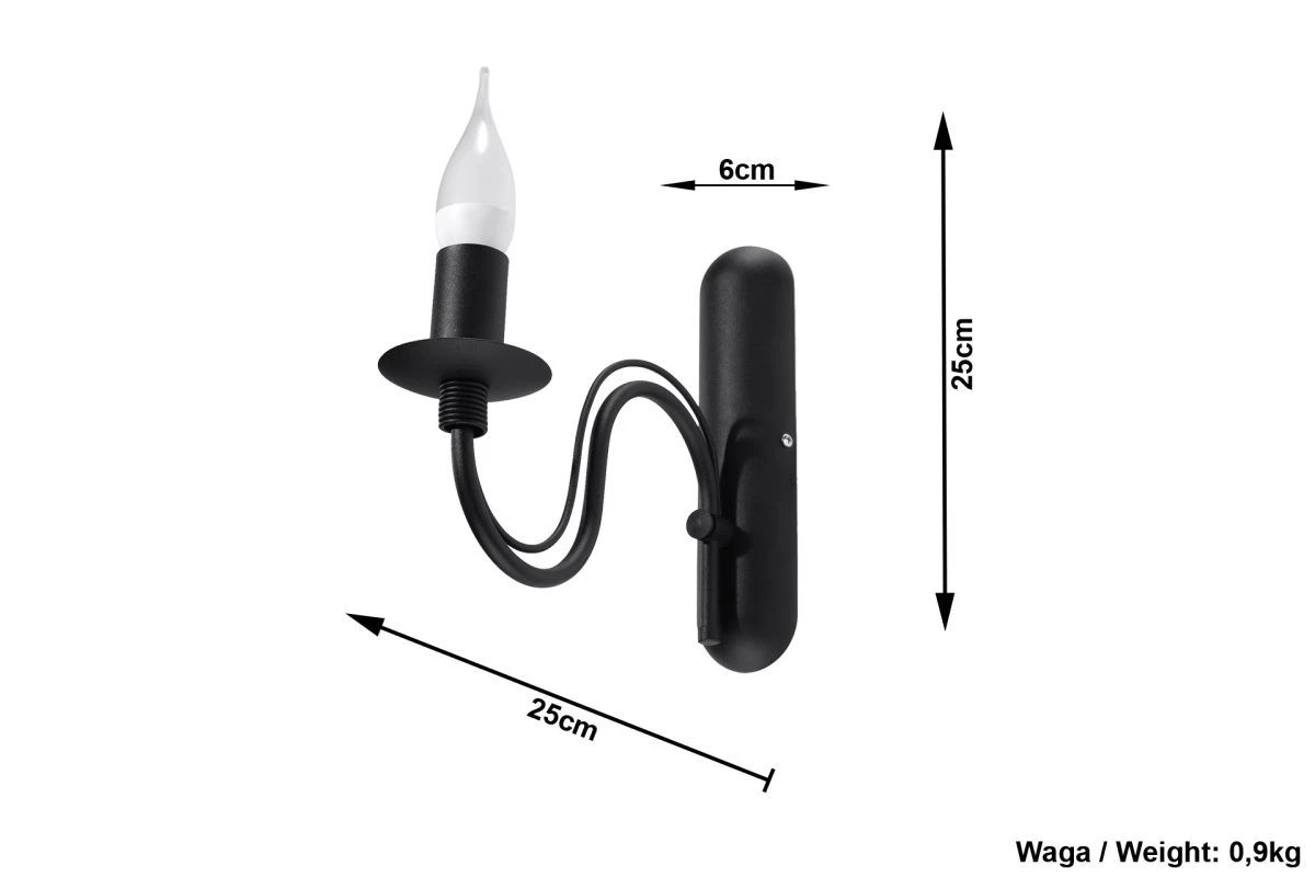 Sollux MINERWA Wandkronleuchter Schwarz 1-flg. E14 – Bild 4
